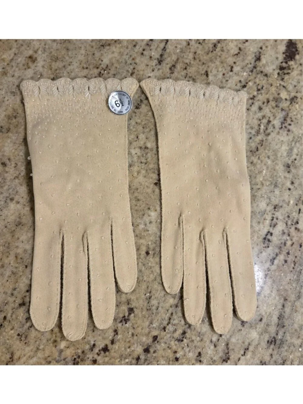 New! Vintage Women Size S/M 6.5 Beige Cotton Beaded Formal Gloves Art Noveau...